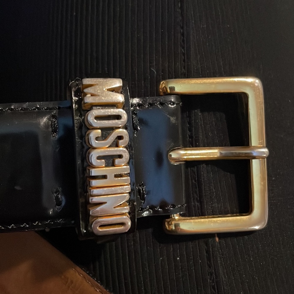Vintage Moschino Black  Leather and Gold Tone Buckle